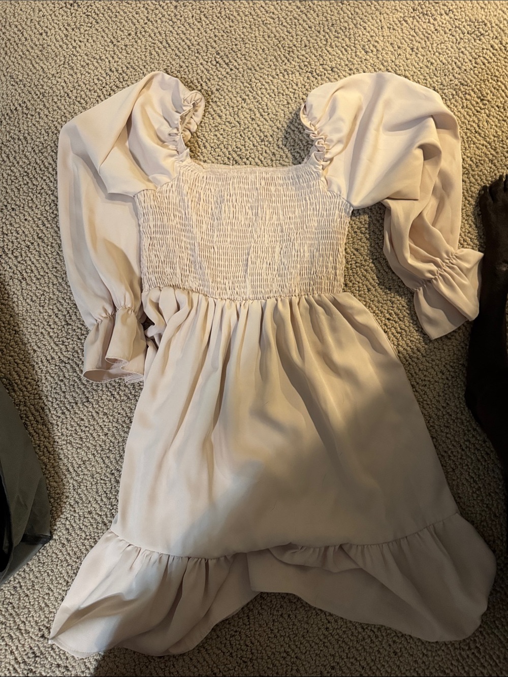 Smocked Puff-Sleeve Dress in Light Pink